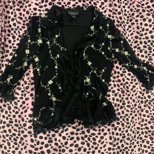 3/4 Sleeve Floral Embroidered Cardigan